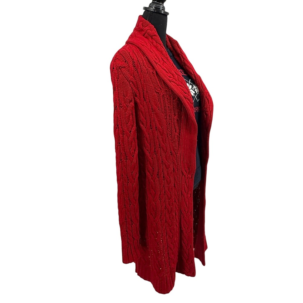 Lauren Ralph Lauren Women Cardigan Red Cable Knit Silk Cashmere Y2K 90s Large‎ - Picture 3 of 8